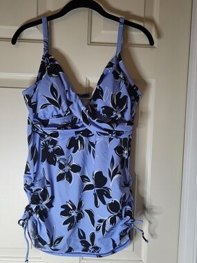 Trimshaper Light Blue Floral One-Piece Tankini with Adjustable Side Ties
